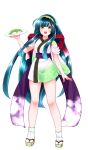  1girl :d absurdres ahoge arm_at_side blunt_bangs brown_sandals edomura_niniko full_body gradient_clothes gradient_kimono green_hair green_hairband green_kimono hairband highres holding holding_plate japanese_clothes kimono long_hair long_sidelocks looking_at_viewer obi official_art okobo open_mouth orange_eyes plate platform_sandals purple_sash sandals sash short_sleeves sidelocks simple_background smile socks solo standing tabi touhoku_zunko transparent_background two-tone_kimono very_long_hair voiceroid white_kimono white_socks zunda_mochi 