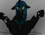  blush butt changeling clitoris female feral friendship_is_magic green_eyes legs_up lying my_little_pony nude on_back plain_background presenting pussy queen_chrysalis_(mlp) sitting solo 