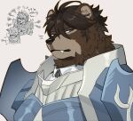  2boys absurdres animal_ears armor bear_boy bear_ears closed_mouth commentary english_commentary english_text fang fang_out fire_emblem fire_emblem_awakening flying_sweatdrops fox_boy fox_ears frederick_(fire_emblem) furrification furry furry_male highres hood hood_down koge_(natsub_bkoge) male_focus male_robin_(fire_emblem) multiple_boys notice_lines sweatdrop upper_body 