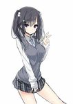  black_hair character_request copyright_request hair_bobbles hair_ornament hairclip kakao necktie plaid plaid_skirt school_uniform short_hair simple_background sketch skirt solo sweater_vest twintails v w white_background 