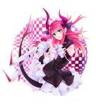  aqua_eyes blue_eyes claws darkatlus detached_sleeves dress elizabeth_bathory_(fate) elizabeth_bathory_(fate)_(all) fate/extra fate/extra_ccc fate_(series) horns long_hair pink_hair pointy_ears pointy_shoes shoes sitting solo tail two_side_up 