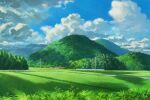  blue_sky cloud commentary_request day field forest grass house landscape mac_naut nature no_humans original outdoors power_lines road rural scenery shadow signature sky summer watermark 