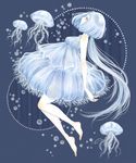  barefoot bubble dress hat highres izumi_(maiko) jellyfish long_hair original personification ponytail silver_hair solo very_long_hair 