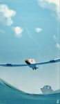  beak bird blue_sky cloud commentary_request flying highres ocean oekip outdoors pokemon pokemon_(creature) pokemon_focus seagull ship sky solo water watercraft white_wings wings wingull 