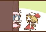  adomi blonde_hair blue_hair comic flandre_scarlet hat hat_ribbon letterboxed millipen_(medium) multiple_girls open_mouth remilia_scarlet ribbon siblings side_ponytail silent_comic sisters touhou traditional_media wavy_mouth wings 