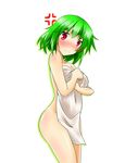  anger_vein ass blush breasts covering covering_breasts green_hair kazami_yuuka large_breasts looking_at_viewer nude nude_cover red_eyes rody_(hayama_yuu) simple_background solo touhou towel white_background 