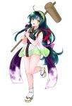  1girl :d absurdres ahoge blunt_bangs brown_sandals edomura_niniko full_body gradient_clothes gradient_kimono green_hair green_hairband green_kimono hairband highres holding holding_mallet japanese_clothes kimono long_hair looking_at_viewer mallet obi official_art okobo open_mouth platform_sandals purple_sash sandals sash short_kimono short_sleeves simple_background smile socks solo standing standing_on_one_leg tabi touhoku_zunko transparent_background two-tone_kimono very_long_hair voiceroid white_kimono white_socks yellow_eyes 