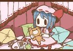  adomi bat_wings blue_hair comic hat hat_ribbon letterboxed millipen_(medium) pillow remilia_scarlet ribbon sewing_kit silent_comic smile solo stitches stuffed_animal stuffed_toy teddy_bear touhou traditional_media wings 