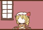  adomi blonde_hair comic flandre_scarlet hat hat_ribbon letterboxed millipen_(medium) mob_cap ribbon side_ponytail silent_comic solo stuffed_animal stuffed_toy teddy_bear touhou traditional_media wings 