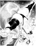  1girl abs absurdres animal_ears antenna_hair ass balancing blazblue breasts commentary english_commentary english_text fingerless_gloves full_body gloves handstand highres large_breasts looking_up makoto_nanaya muscular muscular_female navel pltnm_ghost soles solo speech_bubble split squirrel_ears squirrel_girl squirrel_tail stirrup_legwear sweat tail tail_through_clothes thick_thighs thighhighs thighs thong toe_scrunch toeless_legwear toes underboob upside-down wide_hips 