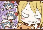  adomi angry blonde_hair blue_hair clenched_teeth comic flandre_scarlet fume hat hat_ribbon letterboxed millipen_(medium) mob_cap multiple_girls open_mouth remilia_scarlet ribbon scowl siblings silent_comic sisters stuffed_animal stuffed_toy teddy_bear teeth touhou traditional_media wavy_mouth 