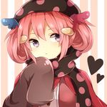  charlotte_(madoka_magica) gloves hair_ornament heart mahou_shoujo_madoka_magica personification pink_hair polka_dot polka_dot_scarf purple_eyes scarf short_hair solo yuusa 