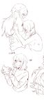  2girls baiyu5530 bite_mark bite_mark_on_shoulder braid chinese_commentary chinese_text commentary_request greyscale half_up_braid hand_on_another's_neck highres hug long_hair medium_hair miyagi_shiori monochrome multiple_girls parted_lips sendai_hazuki shirt shuuniichido_classmate_wo_kau_hanashi sweater translation_request yuri 