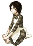  1girl alice:_madness_returns alice_in_wonderland alice_liddell american_mcgee&#039;s_alice american_mcgee's_alice apron black_hair ceramic_man green_eyes highres short_hair simple_background solo striped_clothes white_background 