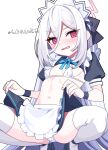  1girl 4rion absurdres alternate_costume apron bikini black_shrug black_skirt blue_archive blush bow breasts clothes_lift commentary covered_nipples double-parted_bangs enmaided frilled_apron frills hair_between_eyes hair_bow hairband halo highres kei_(blue_archive) kei_(student)_(blue_archive) lifting_own_clothes long_hair long_hair_between_eyes looking_at_viewer maid maid_apron maid_bikini maid_headdress mary_janes micro_bikini navel open_clothes panties pantyshot pink_eyes pink_halo pleated_skirt puffy_short_sleeves puffy_sleeves rectangular_halo ringed_eyes shirt_lift shoes short_sleeves shrug_(clothing) simple_background skirt small_breasts solo spread_legs stomach swimsuit thighhighs twitter_username unconventional_maid underwear very_long_hair waist_apron white_apron white_background white_hair white_thighhighs wrist_cuffs 