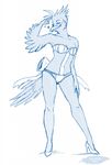  2013 avian beak bird blue_jay bra breasts female high_heels krowy panties plain_background solo standing stella underwear white_background 