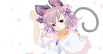 animal_ears blush capelet cherry_blossoms flower grey_hair hair_flower hair_ornament ishikkoro jewelry mouse_ears mouse_tail nazrin pendant red_eyes short_hair solo tail touhou 