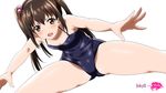  blush mizuki_makoto one-piece_swimsuit outstretched_arms photokano sakura_mai_(photokano) school_swimsuit short_hair smile solo spread_arms spread_legs swimsuit thighs twintails white_background 