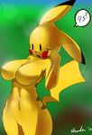  anthro anthrofied blue_eyes breasts creature cute female forest mammal mouse navel nintendo nude pikachu pok&#233;mon pok&eacute;mon rodent shnider solo tree video_games 