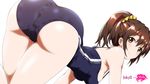  all_fours ass from_behind looking_at_viewer looking_back mizuki_makoto niimi_haruka_(photokano) one-piece_swimsuit photokano ponytail school_swimsuit simple_background solo swimsuit white_background 