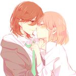  1girl blush brown_eyes brown_hair closed_eyes couple hetero imminent_kiss karuha kotobuki_reiji nanami_haruka necktie pink_hair uta_no_prince-sama 