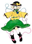  full_body hat komeiji_koishi nanzuyo_(gnsi) outstretched_arms short_hair solo spread_arms string touhou white_background wide_sleeves 