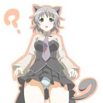  ? animal_ears bad_id bad_pixiv_id blush eiri_(eirri) green_eyes long_sleeves necktie no_legwear open_mouth outline panties pantyshot pleated_skirt sanya_v_litvyak short_hair silver_hair simple_background skirt solo strike_witches tail underwear uniform upskirt white_background white_panties world_witches_series 