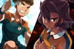  bad_id bad_pixiv_id brown_hair clenched_teeth cloud dated day dirty fusion gloves goalkeeper inazuma_eleven_(series) inazuma_eleven_go inazuma_eleven_go_chrono_stone male_focus motojima_hakka multiple_boys raimon raimon_soccer_uniform red_eyes sangoku_taichi shindou_takuto shindou_takuto_(mixi_max_oda_nobunaga) signature sky soccer_uniform sportswear sweat teeth wince 