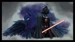  abstract_background blue_eyes blue_fur blue_hair clothed clothing crossover cutie_mark darth_vader duo equine female feral friendship_is_magic fur hair helmet horn horse human lightsaber male mammal my_little_pony nightmare_moon_(mlp) pony star_wars sword tyruas weapon winged_unicorn wings 