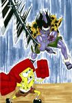  arlong battle crossover highres one_piece spongebob_squarepants spongebob_squarepants_(character) 
