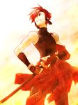  aino_yumeri looking_back male_focus original red_hair smile solo sword weapon 
