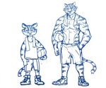  biceps clothed clothing duo feline footwear fur male mammal muscles nipples paws pecs plain_background pose shirt shoes shorts sketch stripes tiger topless unknown_artist vest white_background 