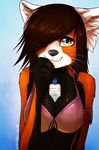  cleavage clothed clothing cute female hair_over_eye looking_at_viewer mammal nayel-ie red_panda skimpy solo 