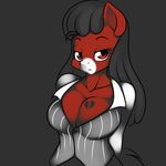  anthro black_hair breasts cleavage clothed clothing cutie_mark dreadlocks equine female florid freckles hair horse kloudmutt looking_at_viewer mammal pony red_eyes simple_background solo 