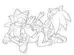  anthro breasts cum eyes_closed female gloves group group_sex line_art male nude oral orgasm sega sex sonic_(series) spitroast straight the_other_half threesome 