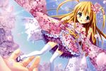  blush dengeki_moeoh japanese_clothes lolita_fashion original panties petals striped_panties tanihara_natsuki thighhighs underwear yukata 