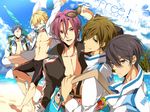  bad_id bad_pixiv_id black_hair blonde_hair blue_eyes blue_hair brown_hair free! glasses goggles green_eyes hazuki_nagisa jacket loyalists male_focus matsuoka_rin multiple_boys nanase_haruka_(free!) purple_eyes purple_hair ryuugazaki_rei shirtless smile tachibana_makoto track_jacket umbrella 