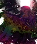  bamboo bamboo_forest barefoot black_hair dress forest full_moon hand_in_hair highres hikaru_(pixiv853286) hime_cut houraisan_kaguya japanese_clothes long_hair moon nature purple_eyes solo touhou 