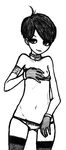  collar flat_chest gloves greyscale looking_at_viewer monochrome panties sketch slim_legs solo thighhighs underwear 
