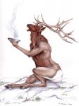  cervine dogsoul elk hooves male mammal nude rocks sitting solo soup 