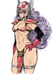  breasts curly_hair dragon_quest dragon_quest_iii gloves green_eyes hand_on_hip helmet navel poin purple_hair simple_background small_breasts smile soldier_(dq3) solo thighs toned white_background 