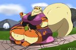  anthro anthrofied arcanine breasts canine chubby eyes_closed female hyena kazecat male mammal nintendo obese overweight pok&#233;mon pok&#233;morph pok&eacute;mon size_difference video_games 