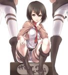  boots breasts brown_eyes brown_hair jacket medium_breasts mikasa_ackerman paradis_military_uniform scarf shingeki_no_kyojin short_hair sora_to_umi 