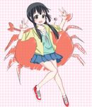  aiura black_eyes black_hair blush casual crab hood hoodie legs long_hair neneru shoes skirt sleeves_rolled_up sneakers solo uehara_ayuko v 