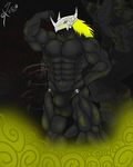  abs anthro biceps big_muscles black_nipples black_skin blackwargreymon blonde_hair bulge digimon flexing hair helmet hot looking_at_viewer male mask muscles nipples pecs pose saixyuniz-xynz scales solo speedo standing swimsuit thick toned topless underwear vein yellow_eyes 