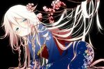  blue_eyes braids cherry_blossoms ia japanese_clothes kimono naoto_(tulip) vocaloid white_hair 