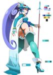  alternate_costume ass blue_eyes blue_hair blue_leotard cure_diamond dokidoki!_precure dragoon from_below full_body gan_balance helmet high_heels hishikawa_rikka leotard long_hair looking_back polearm precure shoes solo spear standing thighhighs transparent_background weapon 