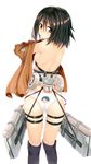  ass back-print_panties bad_id bad_pixiv_id black_eyes black_hair blush breasts character_print clare_(543) eren_yeager highres jacket looking_back medium_breasts mikasa_ackerman panties print_panties shingeki_no_kyojin short_hair simple_background solo thigh_strap three-dimensional_maneuver_gear underwear undressing white_background 