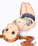  :&lt; anjou_naruko ano_hi_mita_hana_no_namae_wo_bokutachi_wa_mada_shiranai. brown_eyes brown_hair camisole casual gedou_(ge_ge_gedou) long_hair lying on_back skirt solo twintails upside-down 