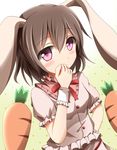  animal_ears bad_id bad_pixiv_id blush brown_hair bunny_ears carrot inaba_tewi kuroganeruto pink_eyes solo touhou 